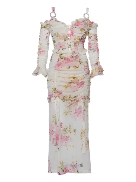 Květinové oblekové maxi šaty Alessandra Rich s potiskem bílé