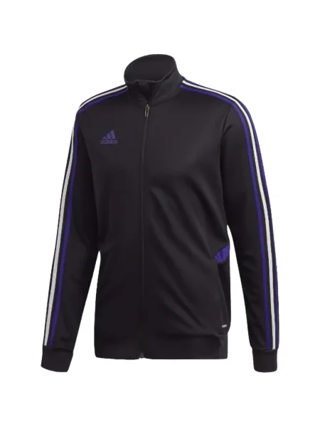 Tricou polo Adidas cu dungi alergare cu autograf negru