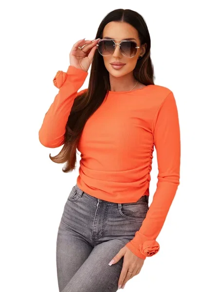 Žebrovaná halenka s řasením oranžová