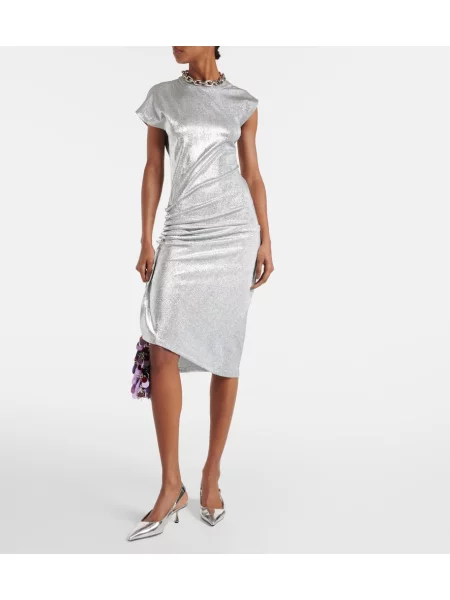 Rochie Rabanne din jerseu de costum argintiu