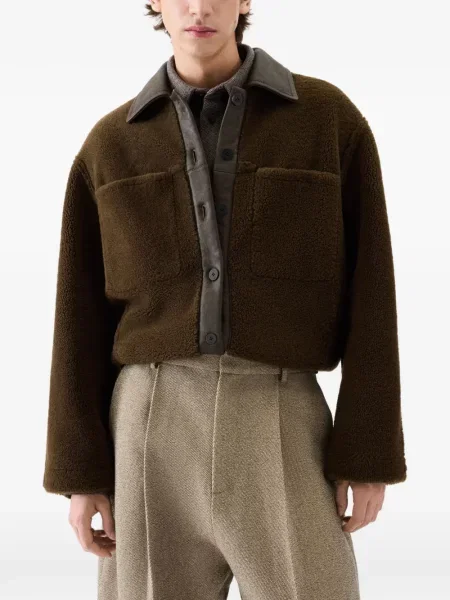 Geacă Jacquemus din piele de oaie maro