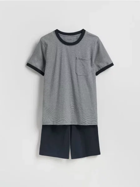 Reserved Pijama în dungi din două piese bleumarin