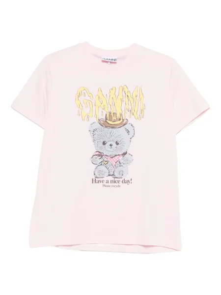 Tricou Ganni din jerseu teddy roz