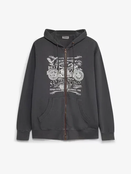 Bluza rozpinana z kapturem z czystej bawełny szara