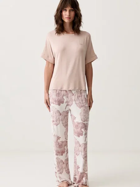 BOSS dvoudílné pyžamo z viskózy ESSENCE_Short Set LP béžové