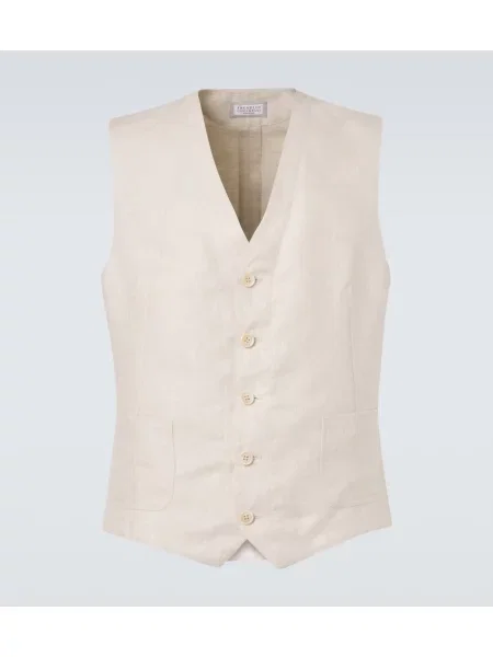 Vestă Brunello Cucinelli de in cu model herringbone alb