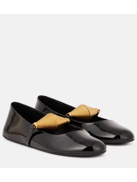 Balerini Alaïa din piele de lac negru