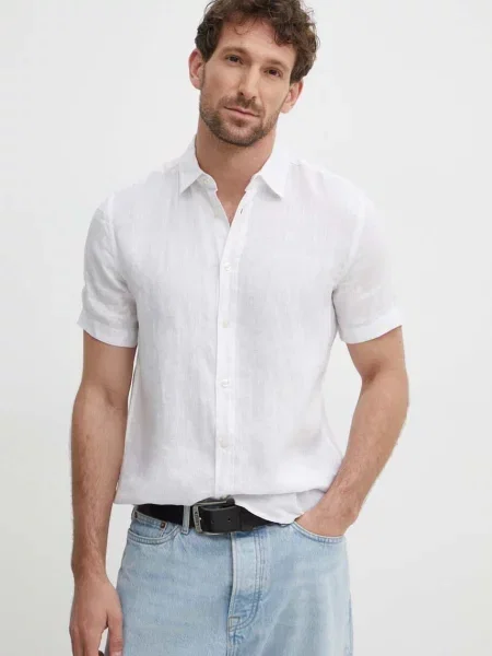 Lanena srajca United Colors of Benetton bela