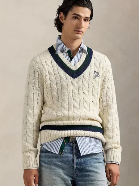 Polo Ralph Lauren pulóver kasmír keverékből bézs