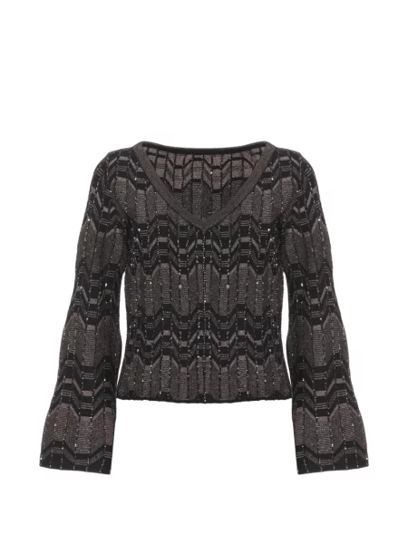 Pulover D.exterior cu paiete cu imprimeu geometric maro