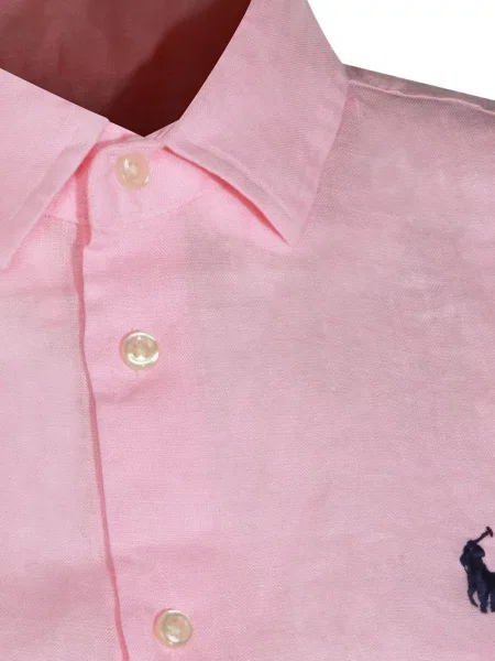 Lněná košile Polo Ralph Lauren s výšivkou růžová