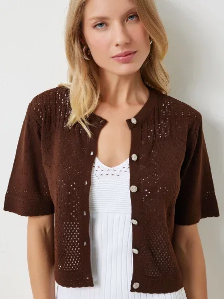 Happiness İstanbul Brown Openwork Seasonal Knitwear Cardigan maro