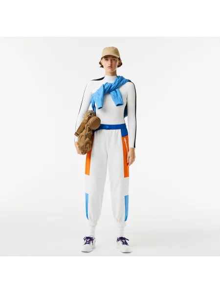 Lacoste Sweter Bezszwowy Z Kontrastowymi Paskami biały