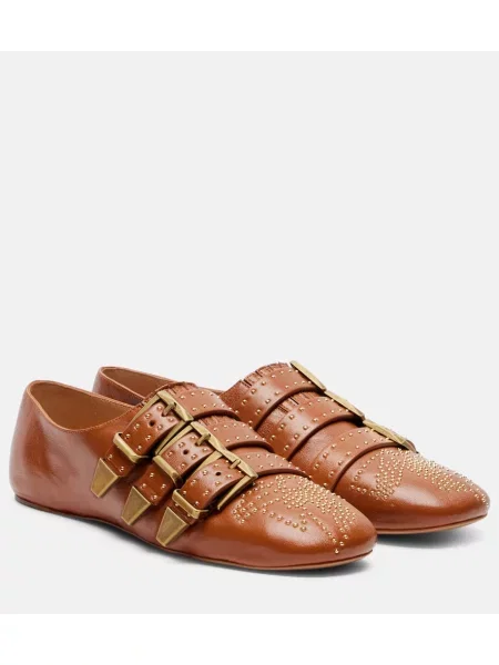 Kožené baleríny Chloé se cvočky hnědé