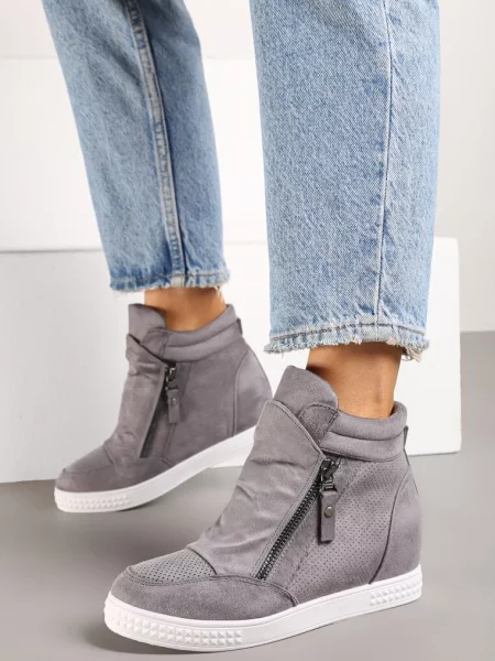Sneakersy na Koturnie Ozdobione Suwakiem Lilianis szare