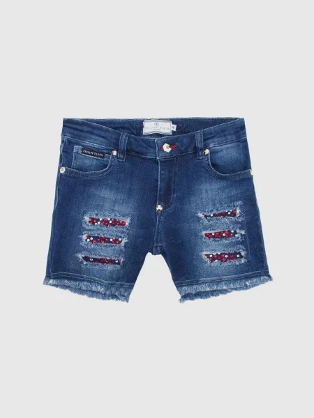 Детские джинсовые шорты Philipp Plein синие