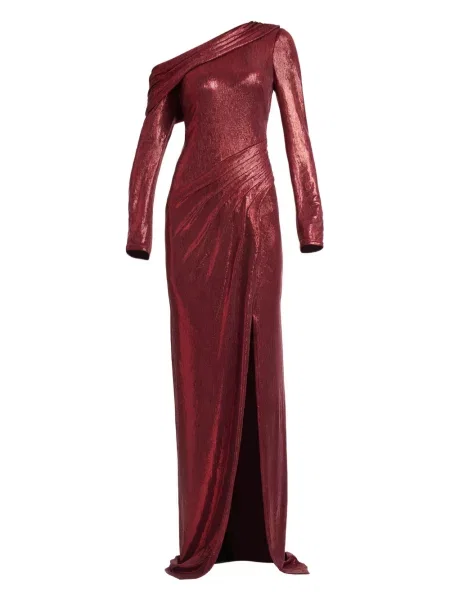 Rochie maxi Tadashi Shoji cu crăpătură cu un umăr gol de costum roșu