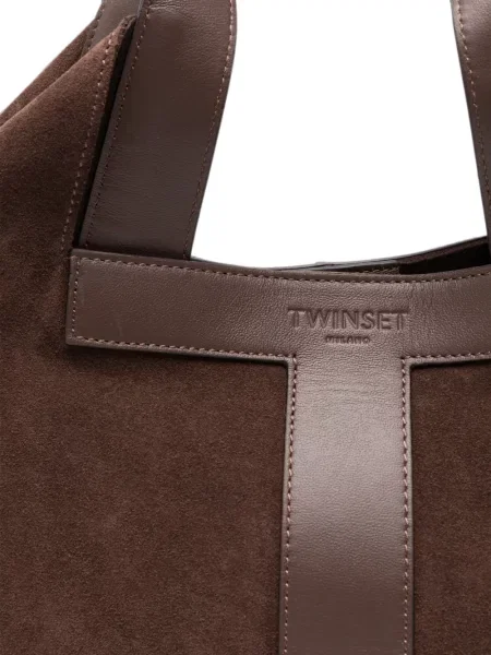 Geantă shopper Twinset din piele de căprioară maro