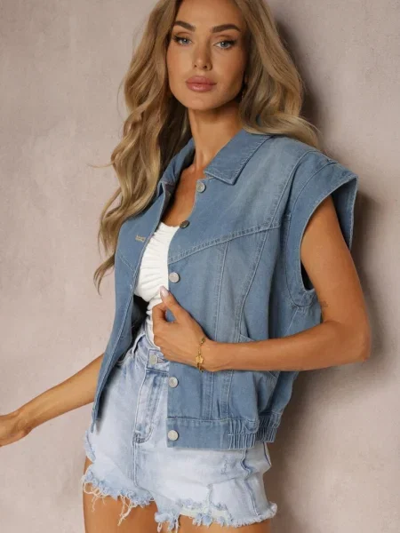 Jeansowa Kamizelka z Bawełny Zapinana na z Yevani niebieska