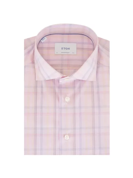 Kostkovaná poplínová košile Eton růžová