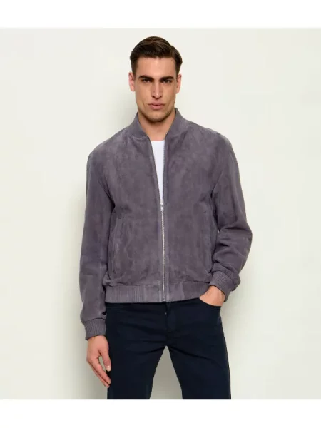 BOSS BLACK Geacă bomber H-Muller | piele întoarsă negru