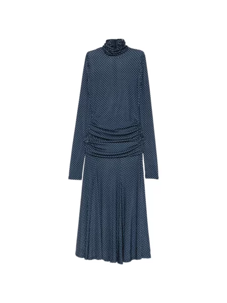 Rochie midi Françoise cu buline cu volane albastru