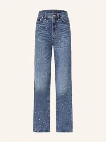 Maje Jeansy Wide Leg Z Ćwiekami blau niebieskie