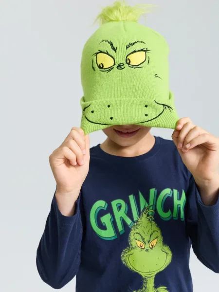 Sinsay Beanie čepice s výšivkou Grinch neonová