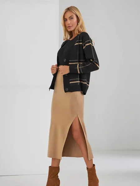 Спідниця міді TrikoBakh світло-коричневий вовна/поліестер коричнева