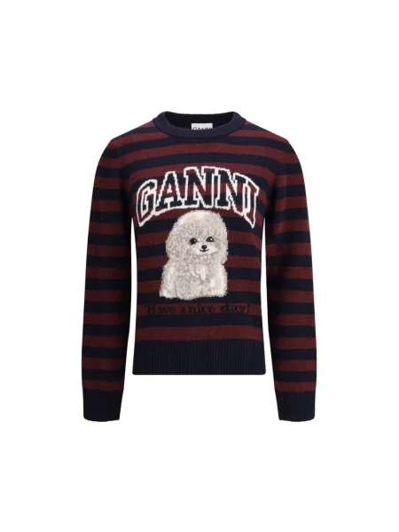 GANNI sweter z dodatkiem wełny Graphic Wool Mix Poodle Stripe lekki bordowy