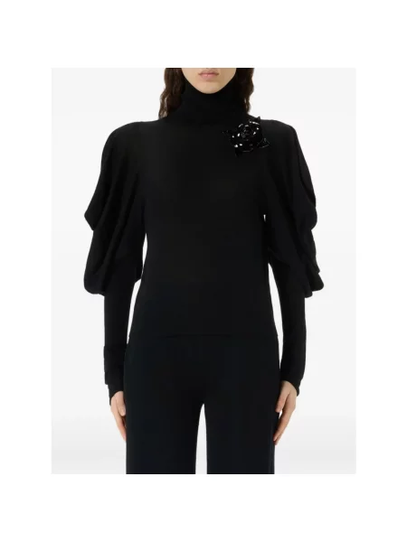 Lniany sweter z golfem Blumarine czarny