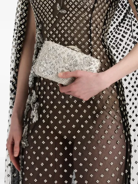 Geantă plic Oscar De La Renta cu model floral gri