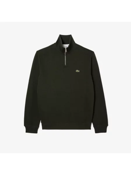 Lacoste Bluza Interlock Z Wysokim Kołnierzem I Zamkiem Błyskawicznym zielona