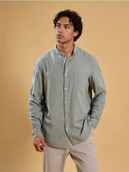 Sinsay Koszula z domieszką lnu zielony