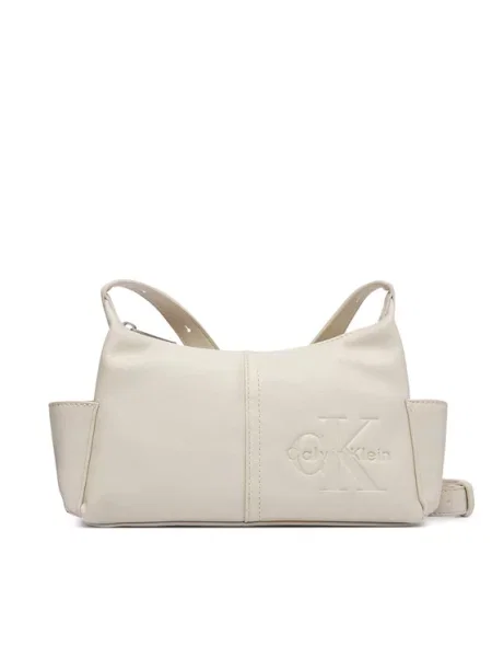 Calvin Klein Дамска чанта Pockets Monologo Crossbody Кремав