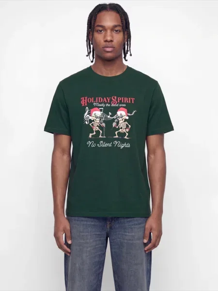 JACK & JONES Tricou JJMERRY SKULL XMAS verde închis / roșu alb