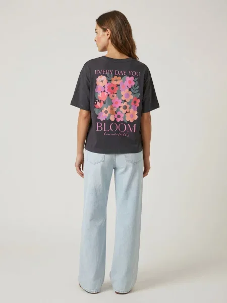 Футболка з квітковим принтом темно-сірий сіра