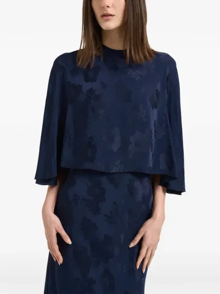 Rochie maxi Forte_forte cu model floral cu imagine de costum albastru