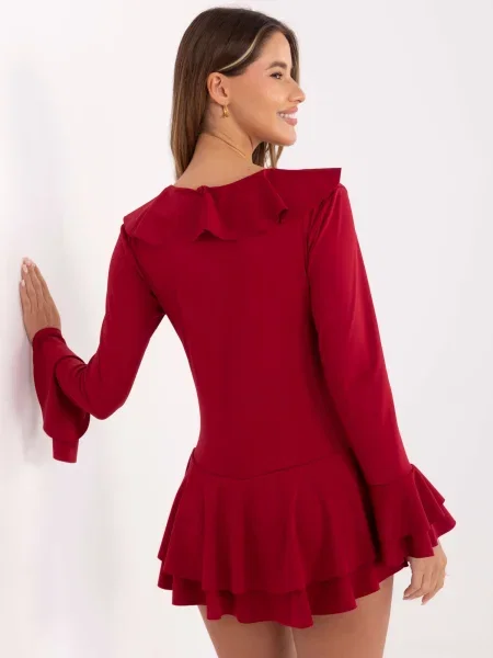 Salopetă Rue Paris cu volane scurtă bordo