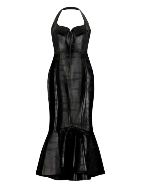 Rochie midi Roberto Cavalli din piele până la genunchi de costum negru