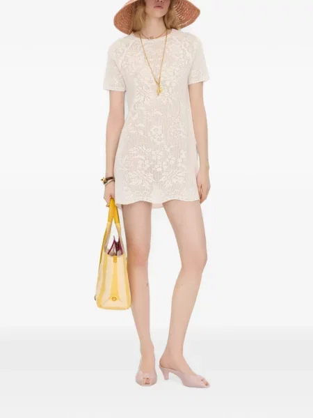 Scurt rochie mini Chloé cu model floral din dantelă alb