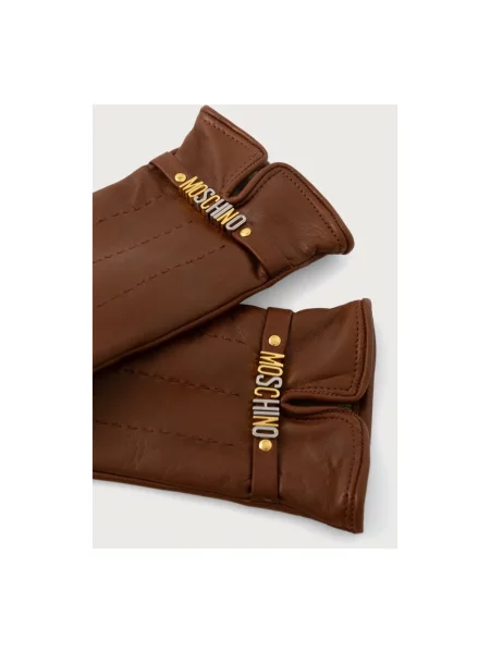 Rękawiczki Moschino wełniane z logo brązowe