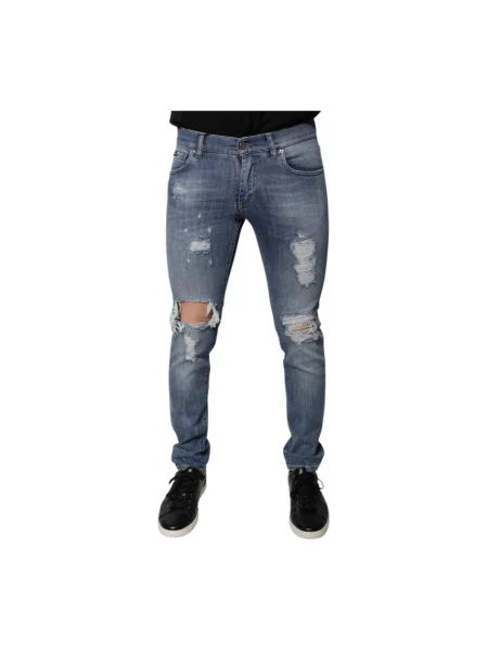 Skinny jeansy skinny Dolce And Gabbana z logo niebieskie