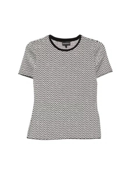 Koszulka Emporio Armani wełniana z krótkim rękawem w geometryczne wzory czarna