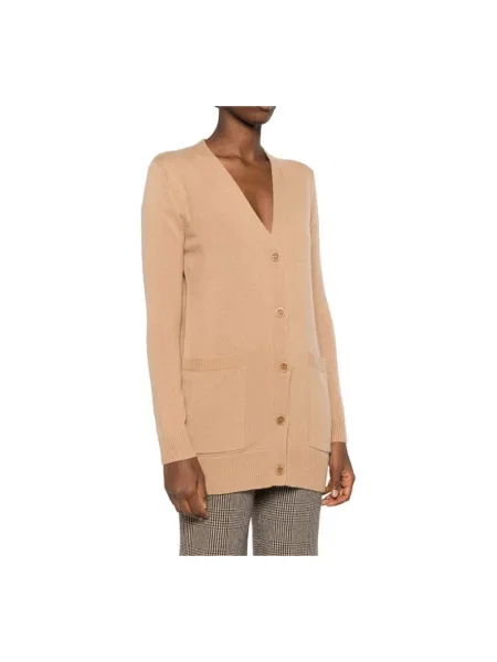 Haftowany kardigan Max Mara wełniany brązowy