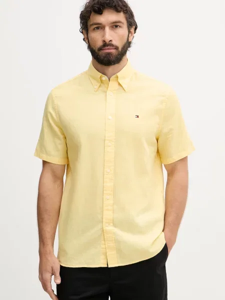 Tommy Hilfiger cămașă pentru bărbați din in galben