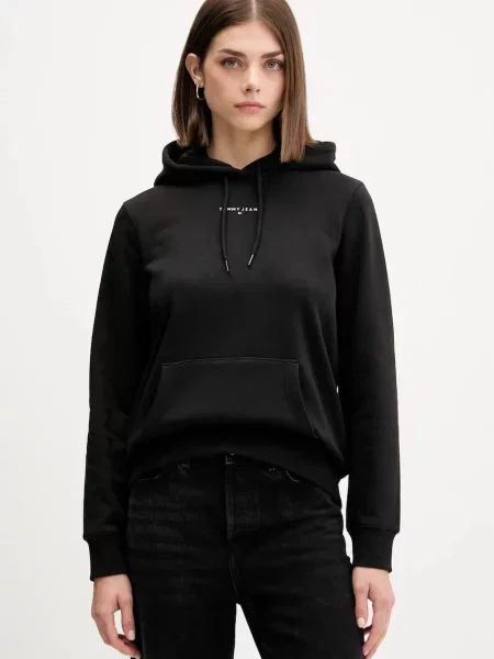 Tommy Jeans bluză cu glugă cu imprimeu negru