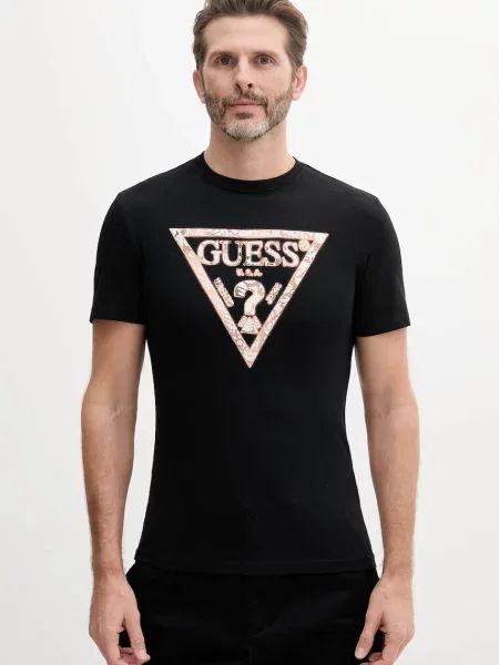 Тениска Guess с принт черно