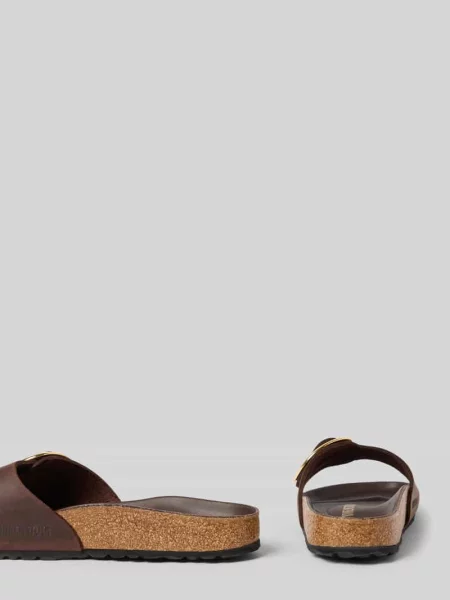Birkenstock klapki skórzane Madrid Big Buckle Oiled Leather brązowe