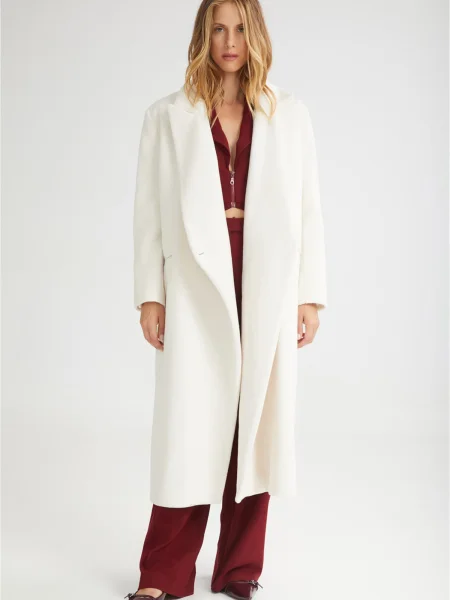 Palton de primăvară-toamnă lână alb